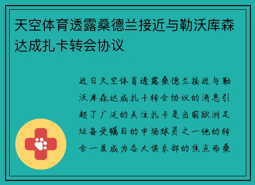 天空体育透露桑德兰接近与勒沃库森达成扎卡转会协议